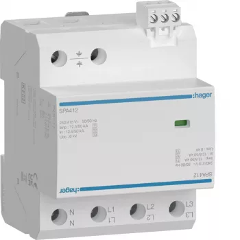 HAGER SPA412 kombinovaná prepäťová ochrana Typ 1+2+3, 12,5kA, TNS/TT, 4-pólová, 230/400V