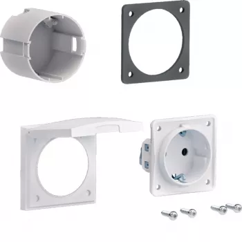 HAGER ZY02SD montážna sada zásuvky Schuko pre prírubovú montáž, 1-násobná, 250 V, 16 A, biela
