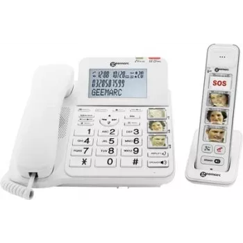 Geemarc AMPLIDECT COMBI-PHOTO 295 drôtový telefón pre seniorov so záznamníkom, fotografickými tlačidlami, podsvieteným displejom, biela
