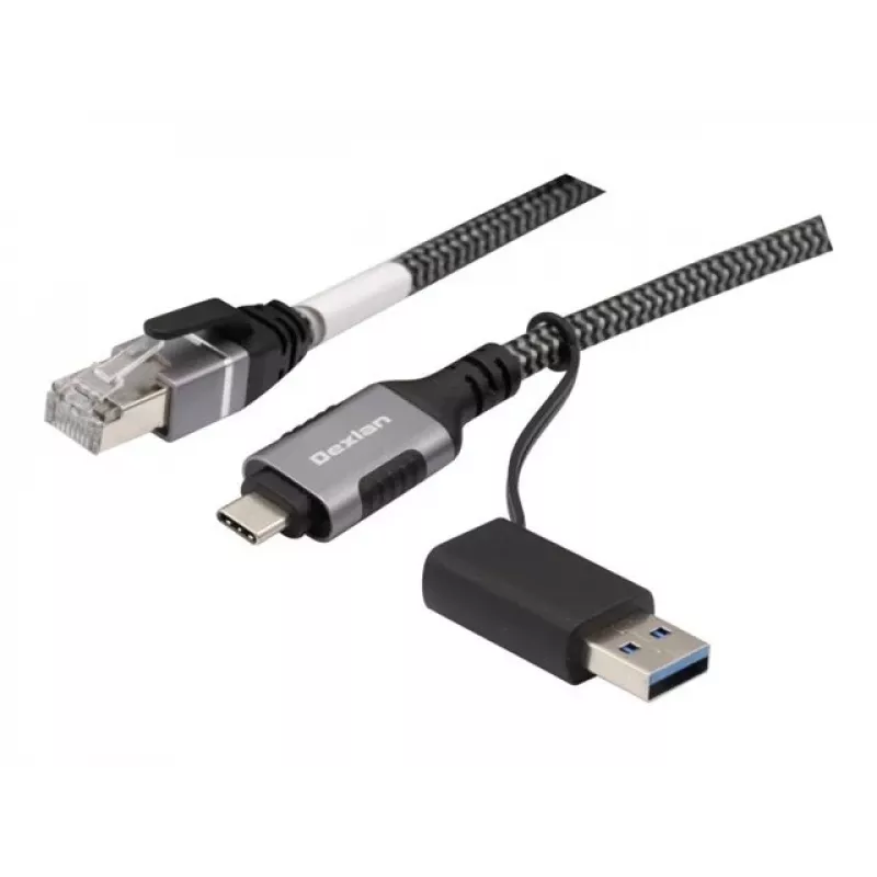 Dexlan USB Gigabit Ethernet sieťový kábel, USB C/A na RJ45, 2,0 m (310702)