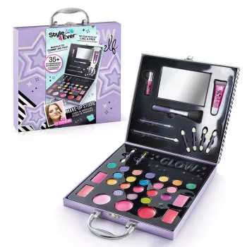 Canal Toys Make-Up Studio (OFG313) – Detská bezpečná kozmetická sada s 10 očnými tieňmi, 6 leskmi na pery, 2 rúžmi, aplikátormi, štetcom a skladacím puzdrom so zrkadlom