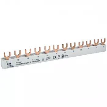 ETI 002921268 medená zbernica IZ10/L1NL2NL3N/12 pre ETIMAT 1P+N, 690V, 63A, vidlicový typ