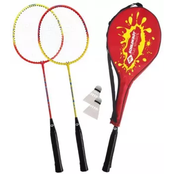 SCHILDKROT bedmintonový set pre 2 hráčov, červená/žltá, kalené oceľové rakety, rekreačná kvalita, 970902