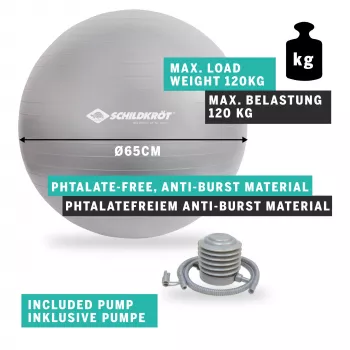 SCHILDKROT gymnastická lopta 65 cm strieborná Anti-Burst 960156