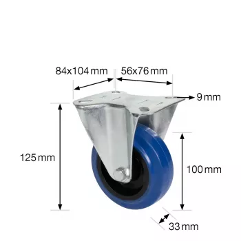 Wagner design yourself pevná kolieska RO 8700, 75 mm, modrá/sivá behúň, nosnosť 50 kg, montáž na dosku 4870001