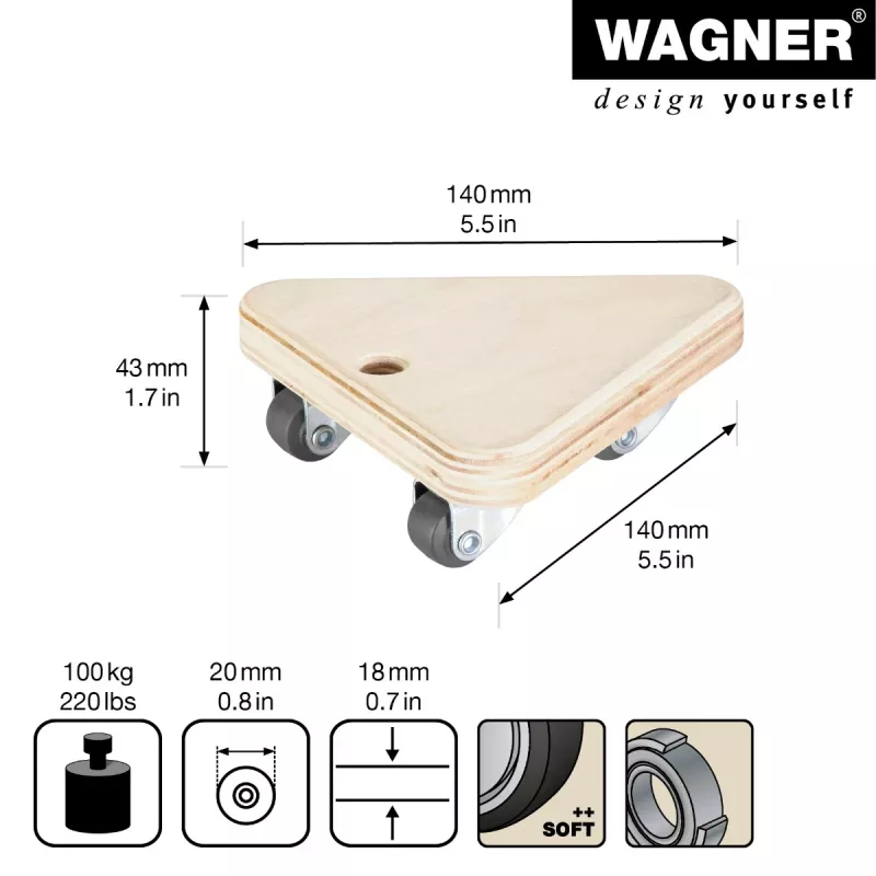 Wagner design yourself transportný podstavec MM 1313 breza 140 x 140 x 43 mm, nosnosť 100 kg, 4 otočné kolieska 20131301