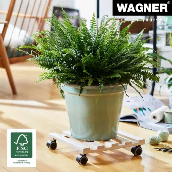 Wagner design yourself podstavec na rastliny GH 0438, štvorcový, masívne bukové drevo, 34 x 34 x 8 cm, 4 otočné kolieska, nosnosť 100 kg, prírodný, individuálne prispôsobiteľný 20043801