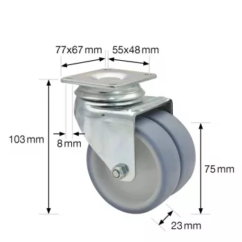 Wagner design yourself ECO RO 1577 sivé dvojité otočné koliesko, 50 mm koleso, nosnosť 50 kg, montáž na dosku 3157701