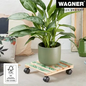 WAGNER design yourself podstavec na rastliny GH0645 štvorcový drevený dizajn 29 x 8 cm, prírodná brezová preglejka, 4 otočné kolieska, nosnosť 100 kg 20064501