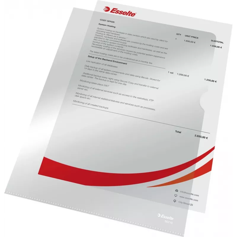 LEITZ Esselte Standard Plus zakladače s dierami A4, balenie 100 ks, transparentné, polypropylén 56218