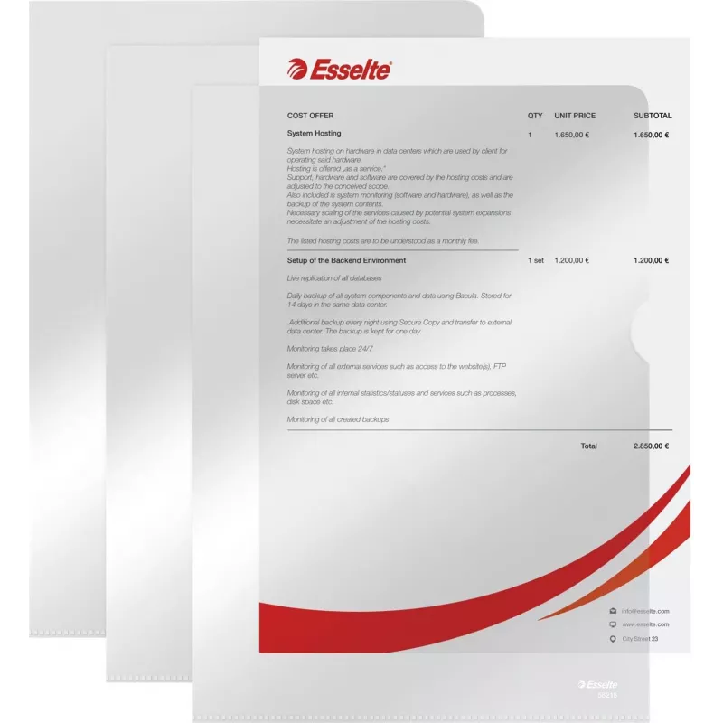 LEITZ Esselte Standard Plus zakladače s dierami A4, balenie 100 ks, transparentné, polypropylén 56218