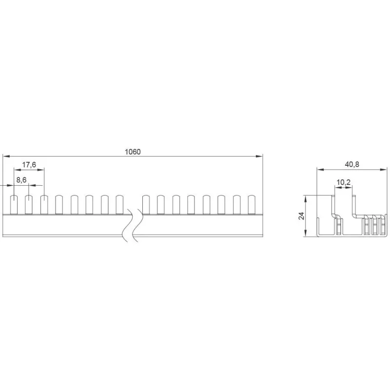 SIEMENS 5ST37730 kolíková zbernica 10mm² 3P+N 1000mm