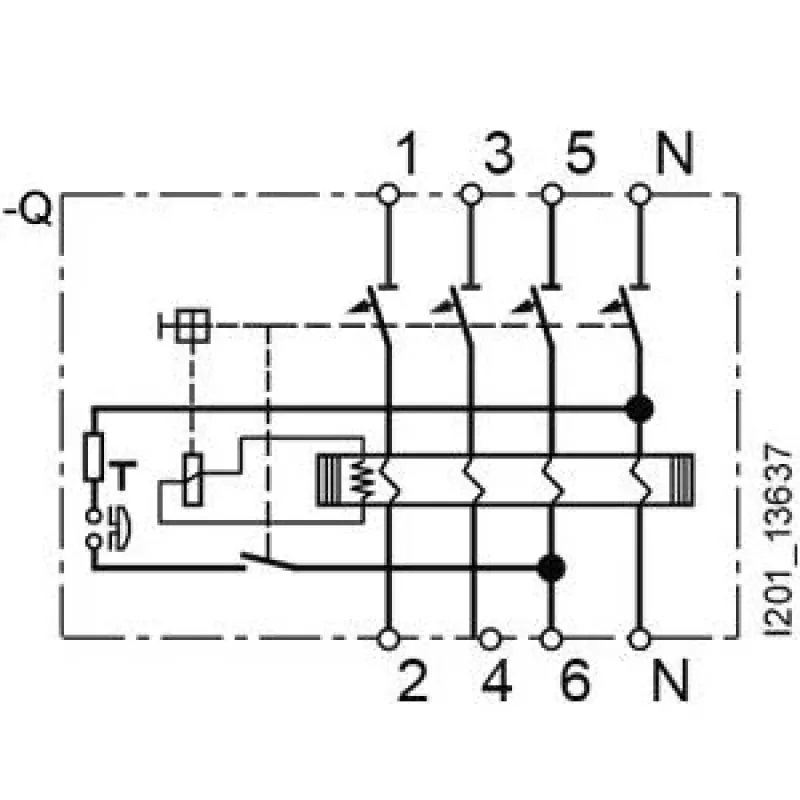 SIEMENS 5SV36468 Prúdový chránič, typ A, 63 A, 300 mA, 4-pólový, 400 V, selektívny