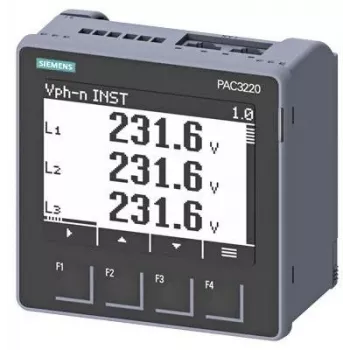 Siemens SENTRON PAC3220 Merač výkonu, Modbus TCP, LCD, 96x96mm pre montáž do rozvádzača, 690/400V AC, 24-60V DC pomocné napätie, skrutkové svorky 7KM32201BA011EA0