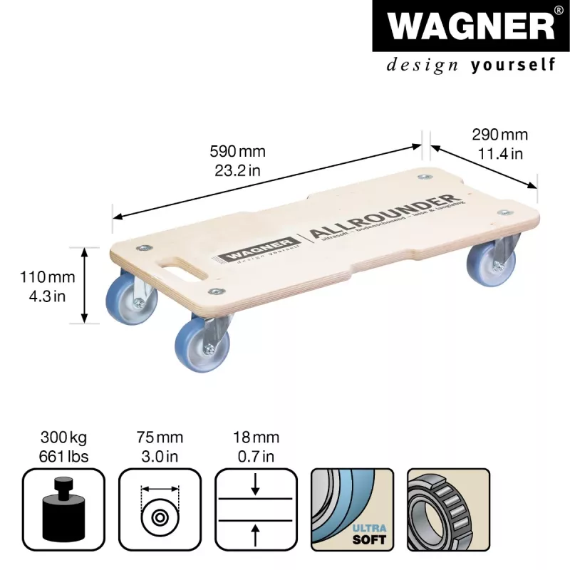 Wagner design yourself Transportné koliesko MM 1325 breza 590 x 290 x 110 mm do 300 kg (20132501)