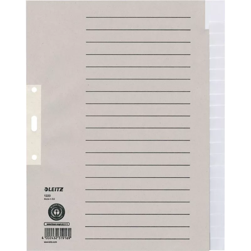 LEITZ Papierregister Blanko 20 registrových jazýčkov A4 biela s univerzálnym dierovaním 12203085