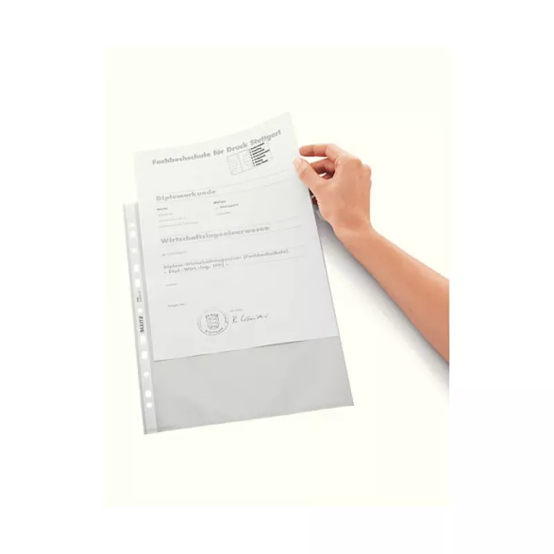 LEITZ 47960000 A4 zakladač s dierami, polypropylén 0,07 mm, transparentný, balenie 100 ks
