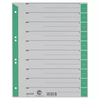 LEITZ 16523055 A4 kartónové oddeľovače, zelené, 25 listov, univerzálne 11-dierkové, 160 g/m²