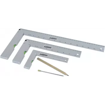 Brüder Mannesmann M81210 5-dielna sada uholníkov s ryskou, kalená oceľ, metrická, 100 mm pravítko, 0-180° uhlomer, 45° pokosový uholník, strediaci uholník, plastové puzdro 0418002