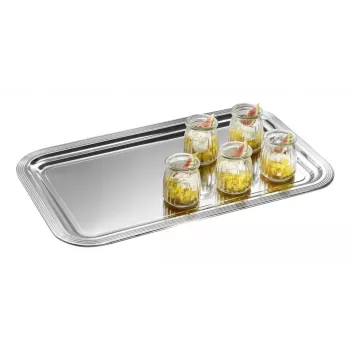 APS CLASSIC obdĺžniková servírovacia doska 530x325 mm strieborná niklovaná vysoko leštená chrómovaná s líniami