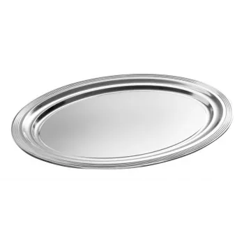 APS CLASSIC Obdĺžniková servírovacia doska 460x340mm strieborná niklovaná a chrómovaná kovová s líniami