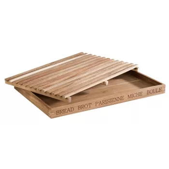 APS LETTER Krájacia doska na chlieb 480x340x30 mm akáciové drevo s vyberateľnou zásuvkou na omrvinky