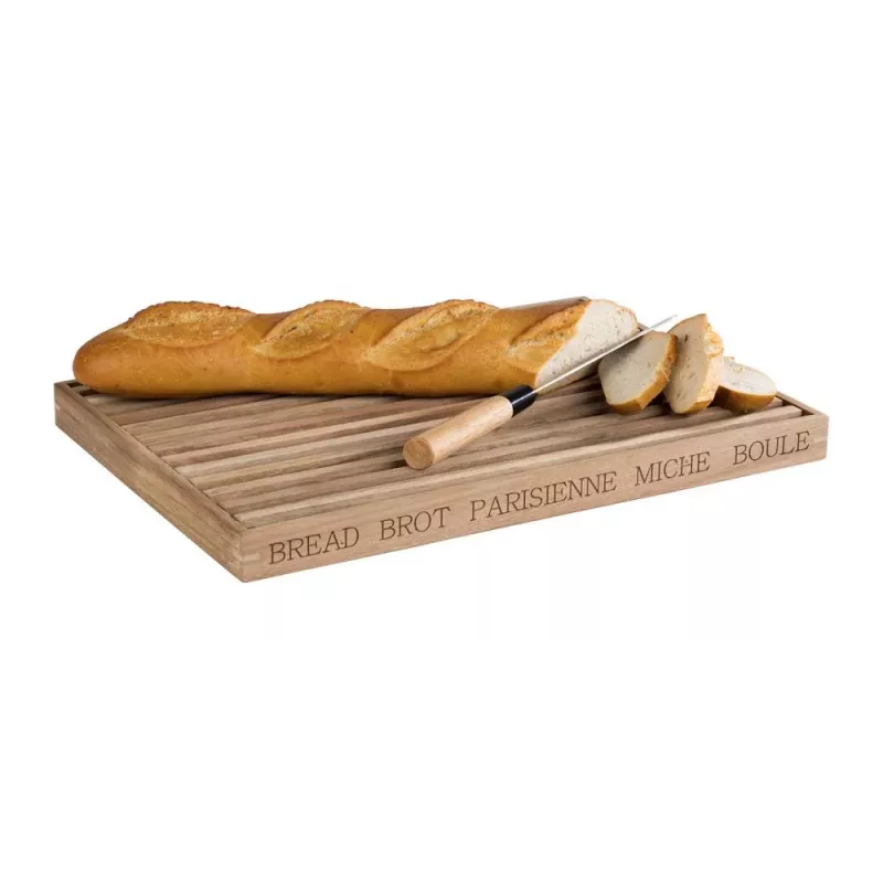 APS LETTER Krájacia doska na chlieb 480x340x30 mm akáciové drevo s vyberateľnou zásuvkou na omrvinky