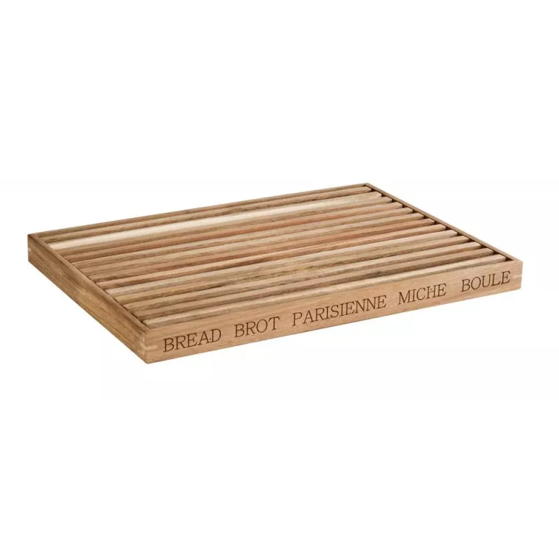 APS LETTER Krájacia doska na chlieb 480x340x30 mm akáciové drevo s vyberateľnou zásuvkou na omrvinky