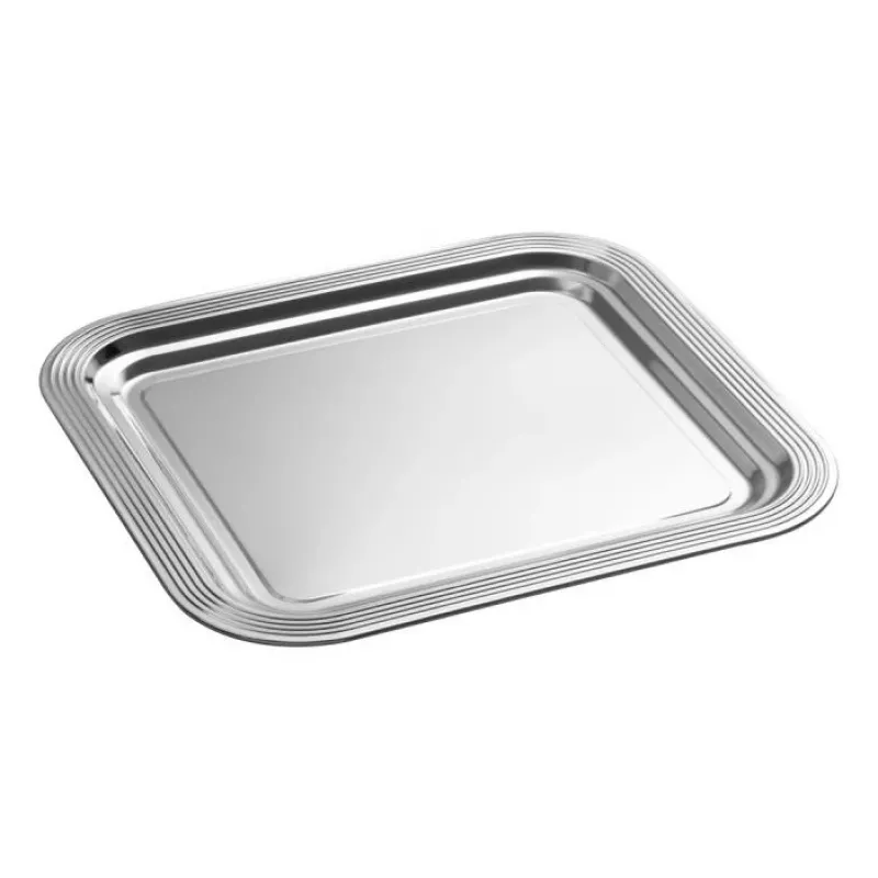 APS CLASSIC obdĺžniková servírovacia misa 354 x 325 mm strieborný niklovaný a chrómovaný kov s líniami (1 ks)