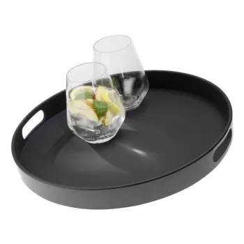 APS Bistro okrúhly servírovací podnos, čierny, 35,5 cm, melamín, stohovateľný, vhodný do umývačky (84045)