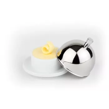 APS maslenka, porcelánová miska s vekom z nerezu 18/8, 180 x 130 x 70 mm, biela/strieborná, 1 kus 15921
