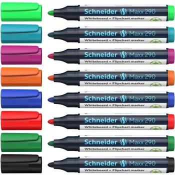 Schneider Maxx 290 fixka na bielu tabuľu a flipchart sada 8 ks rôzne farby, guľatý hrot 2,0-3,0 mm 129098