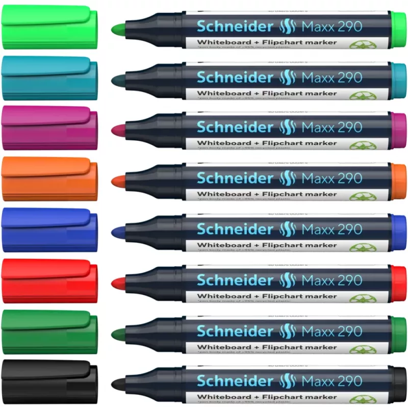 Schneider Maxx 290 fixka na bielu tabuľu a flipchart sada 8 ks rôzne farby, guľatý hrot 2,0-3,0 mm 129098
