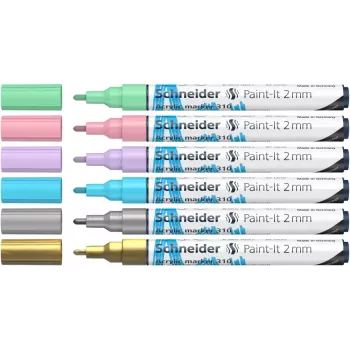 Schneider Paint-It 310 V2 sada akrylových fixiek, rôzne farby, 2,0 mm guľatý hrot, 6 ks 120196