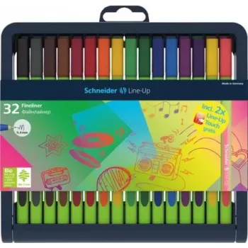 Schneider Edding Line-Up sada finelinerov, 32 rôznych farieb, 0,3 mm kovom obalený hrot, atrament na vodnej báze, ergonomické trojhranné telo 191091