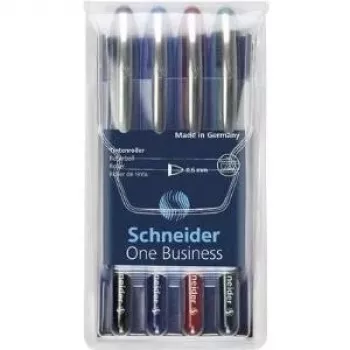 Schneider Edding One Business Stick guľôčkové pero, čierne/modré/zelené/červené, balenie 4 ks 183094