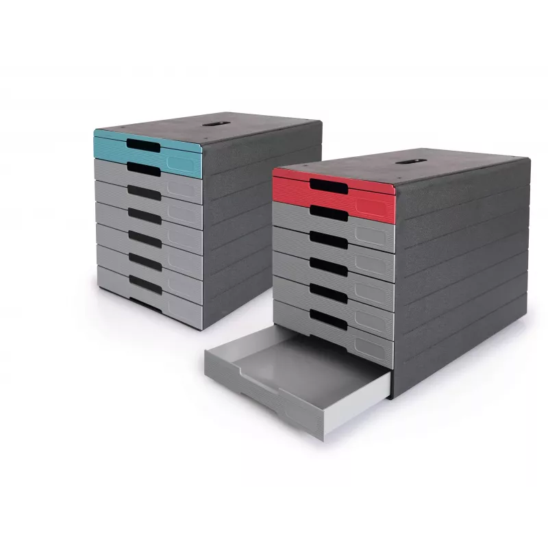 DURABLE IDEALBOX PLUS zásuvková jednotka DIN A4 so 7 zásuvkami, sivá/červená 776303