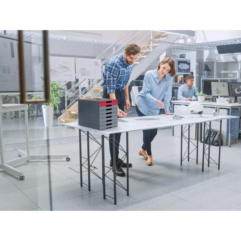 DURABLE IDEALBOX PLUS zásuvková jednotka DIN A4 so 7 zásuvkami, sivá/červená 776303