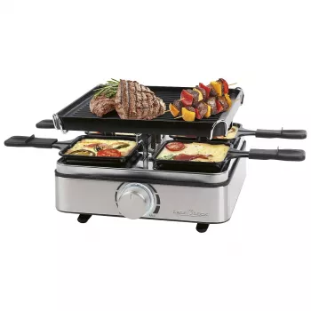 PROFI COOK Raclette gril PC-RG 1301 pre 4 osoby s obojstrannou liatinovou doskou, puzdro z nehrdzavejúcej ocele 501301