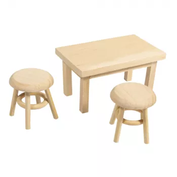 Rayher mini vianočný stolík s 2 stoličkami, prírodné drevo, 3-dielna sada 46819505