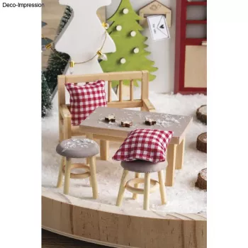 Rayher mini vianočný stolík s 2 stoličkami, prírodné drevo, 3-dielna sada 46819505