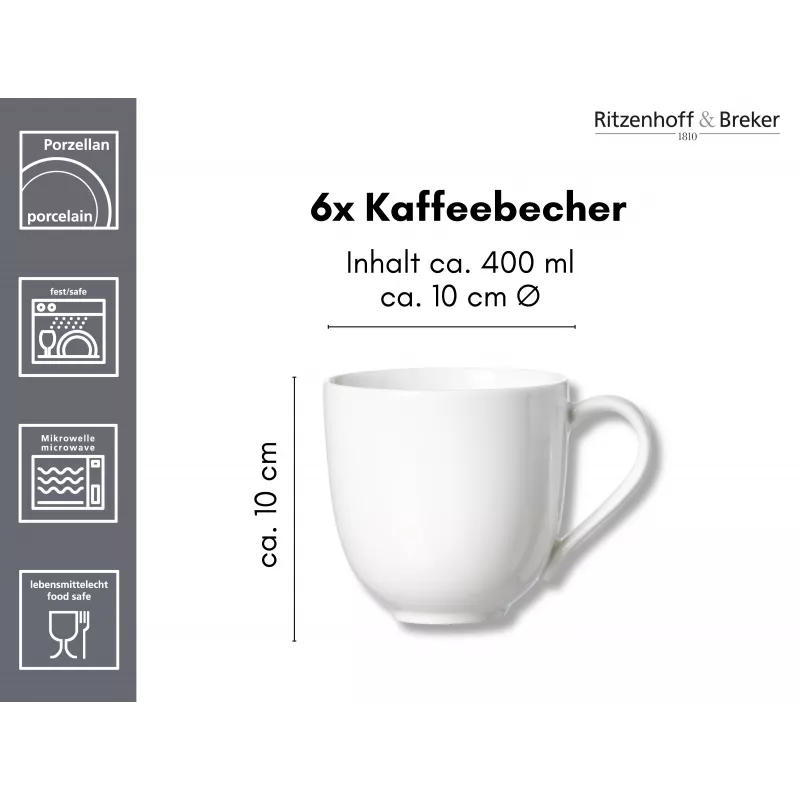 Ritzenhoff & Breker Skagen biele porcelánové kávové šálky 440 ml sada 6 ks 317329