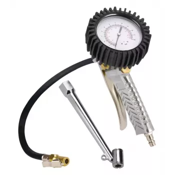 Einhell 4133110 analógový merač tlaku v pneumatikách s manometrom, 0-10 bar / 0-145 psi, vypúšťací ventil