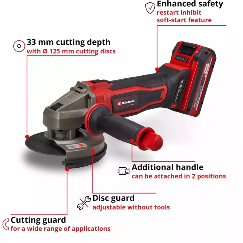 Einhell TE-AG 18/125-2 Li Akumulátorová uhlová brúska 18V 125mm s 4,0Ah batériou a nabíjačkou 4431190