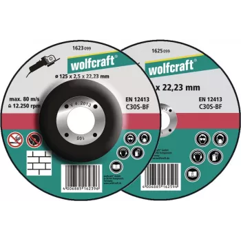 Wolfcraft 1623300 rezací brúsny kotúč so zníženým stredom 125 mm x 22,23 mm x 1,2 mm, balenie 5 ks