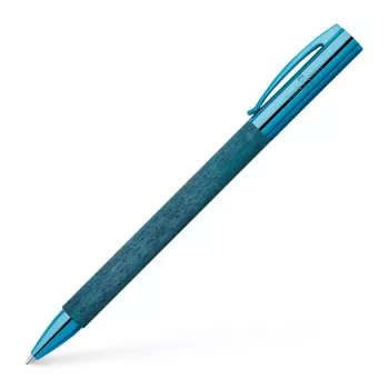 Faber-Castell Ambition guľôčkové pero – modré drevené puzdro, čierna náplň, chrómový ozdobný krúžok 148035