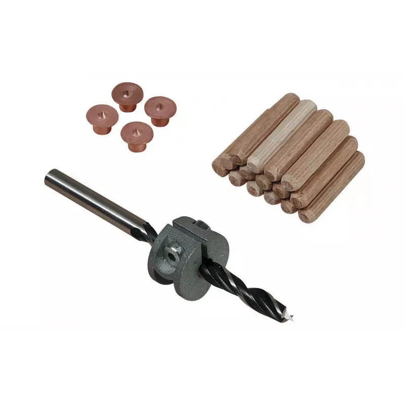 Wolfcraft sada bukových kolíkov 8 mm s vrtákom, hĺbkovým dorazom a značkovačmi (50 kolíkov, 56 dielov) 2917000