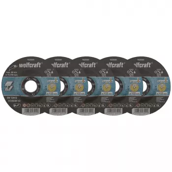 Wolfcraft 1620300 sada rezacích kotúčov, priemer 115 mm, otvor 22,23 mm, hrúbka 1,0 mm, 5 kusov, na kov a nerezovú oceľ