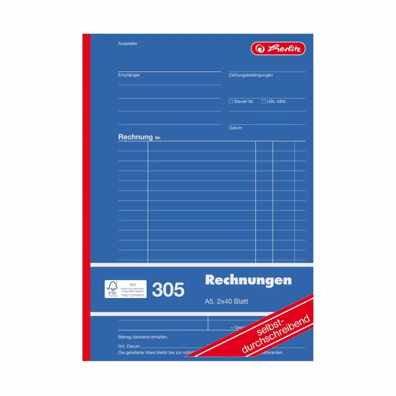 Herlitz fakturačné formulárové knihy A5 2-dielne samoprepisovacie, balenie 4 ks 300003799