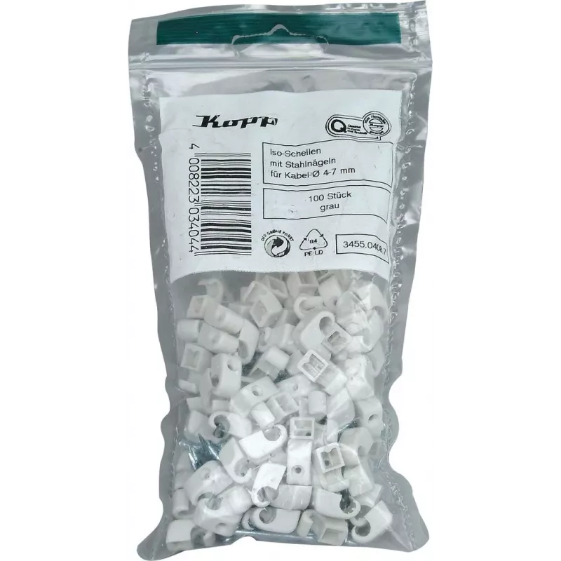 HEINRICH KOPP káblové spony s klincom, zväzok Ø 4-7 mm, sivá, 100 ks 345504087